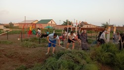 Жители двух улиц села Козлово очистили детскую площадку от травы